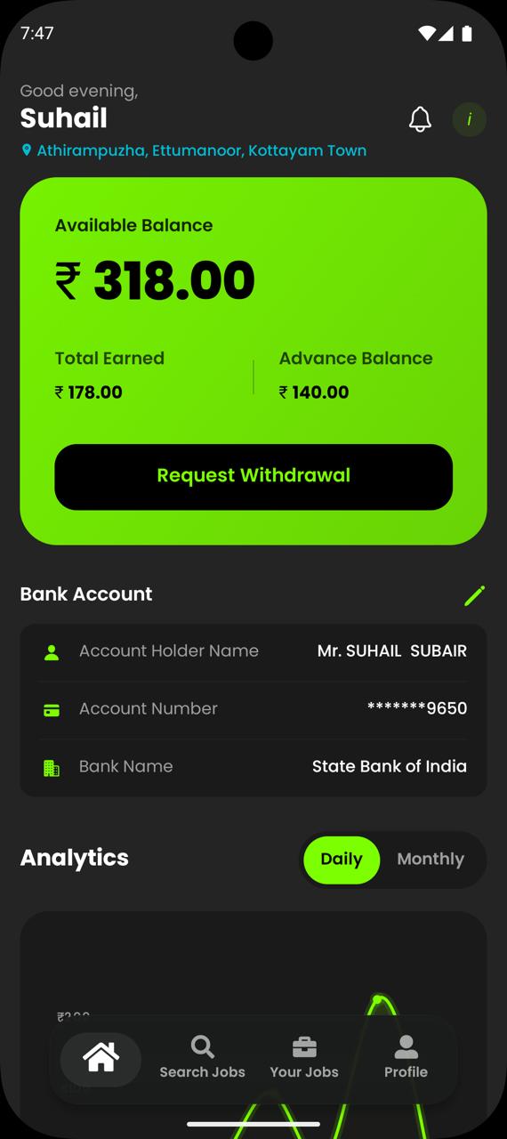 Runner Dashboard — earnings and balance